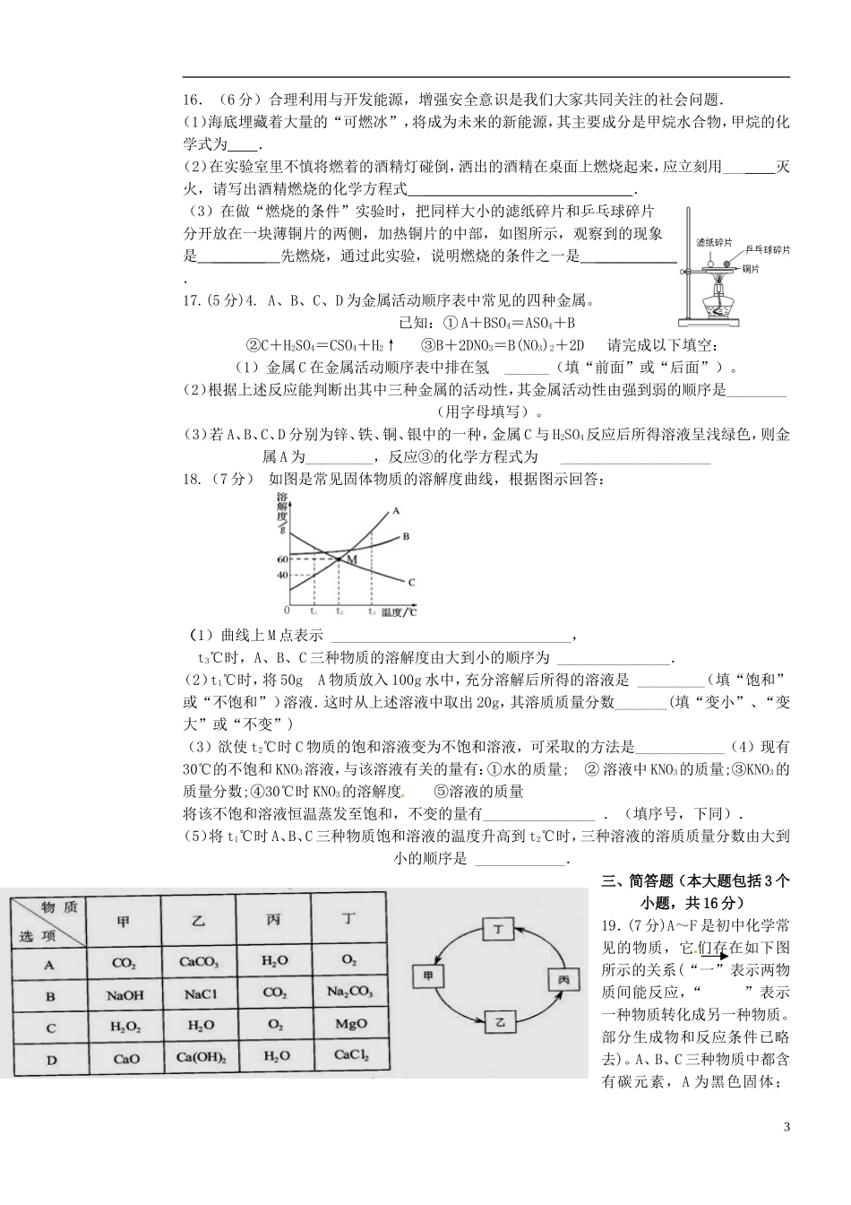 辽宁省辽阳县首山镇第二初级中学2015届九年级化学下学期中模拟试题_第3页