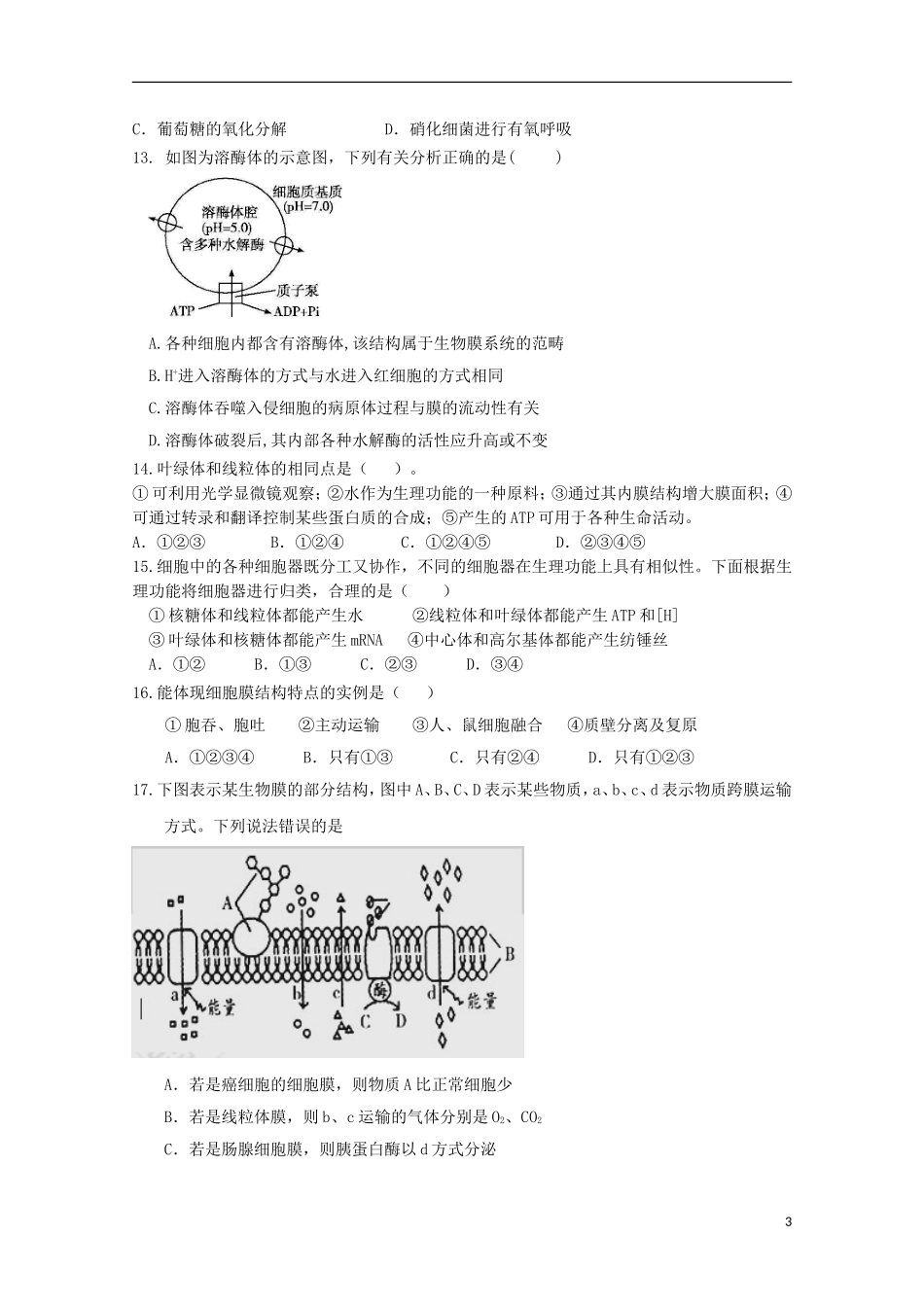 山东省新泰市第一中学2016届高三生物上学期第一次质量检测试题_第3页
