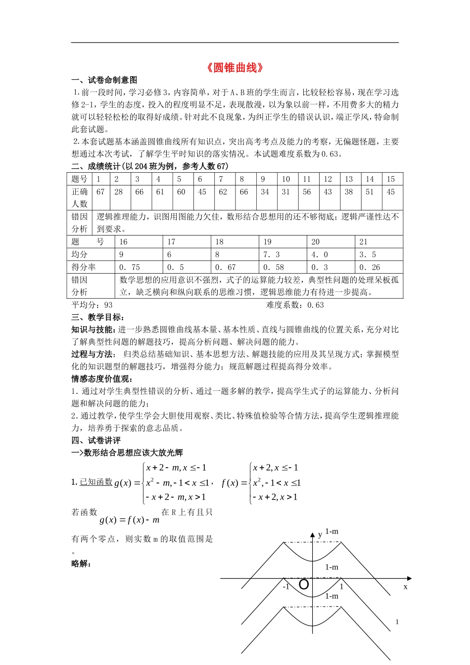 湖北省宜昌第一中学高中数学圆锥曲线测试讲评课教案选修2_1_第1页