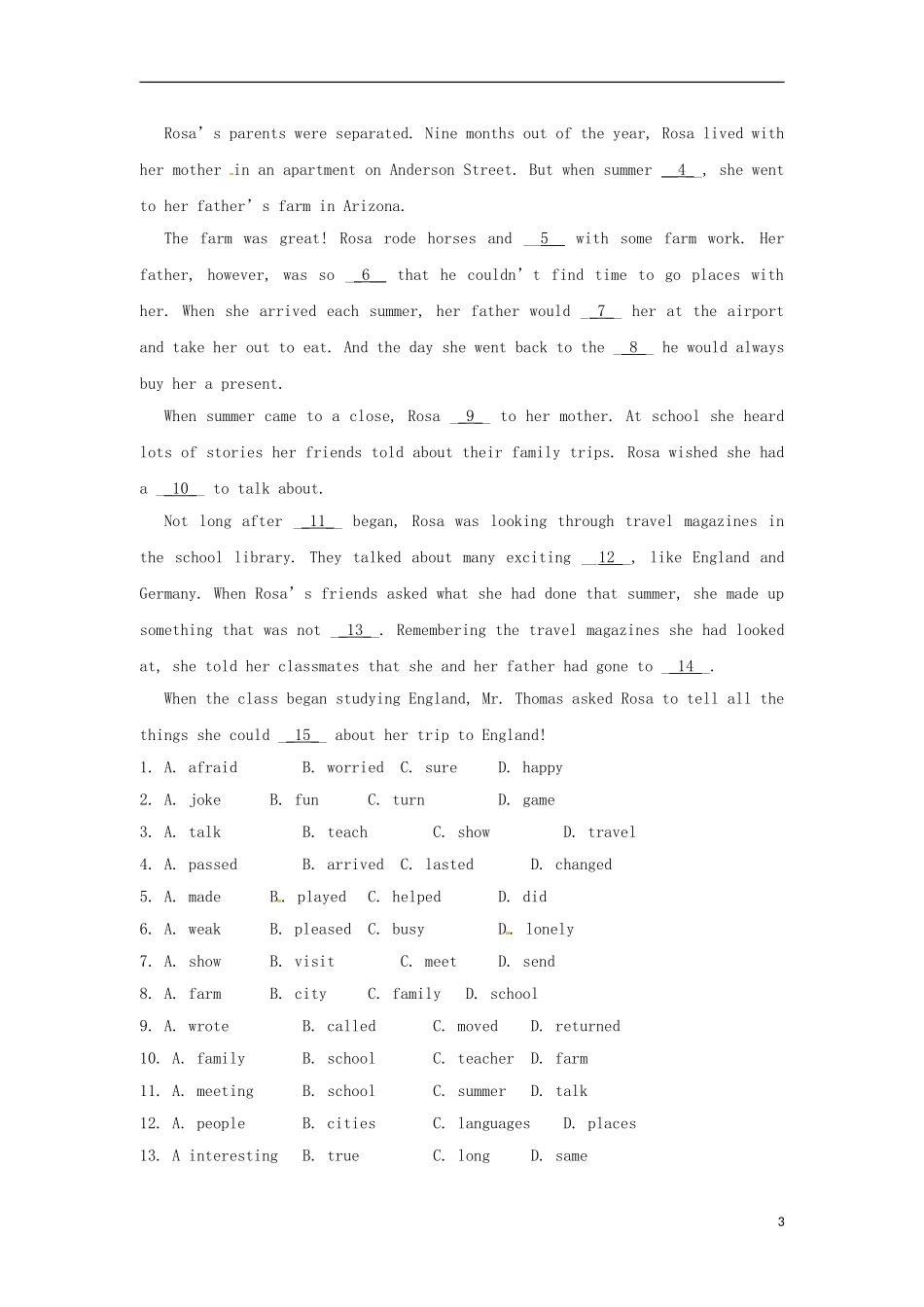 2013届高考英语二轮专题总复习 精选综合能力专练 完形填空4_第3页