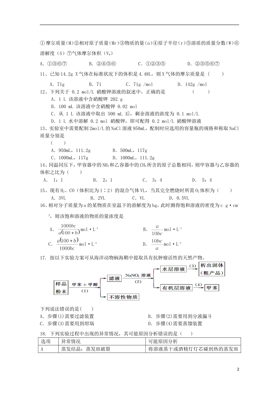 内蒙古杭锦后旗奋斗中学2015_2016学年高一化学上学期9月质量检测考试试题_第2页