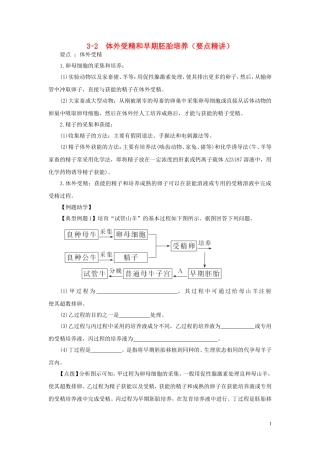 高中生物3.2体外受精和早期胚胎培养要点精讲讲新人教版选修3