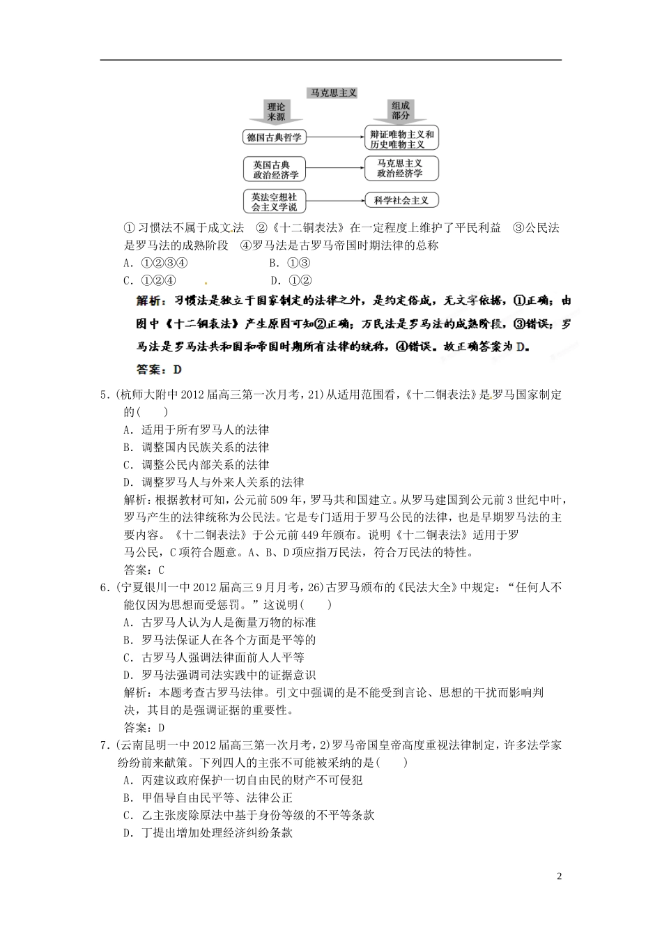 【优化指导】2013高考历史总复习 2-2 罗马法的起源与发展 新人教版必修1_第2页