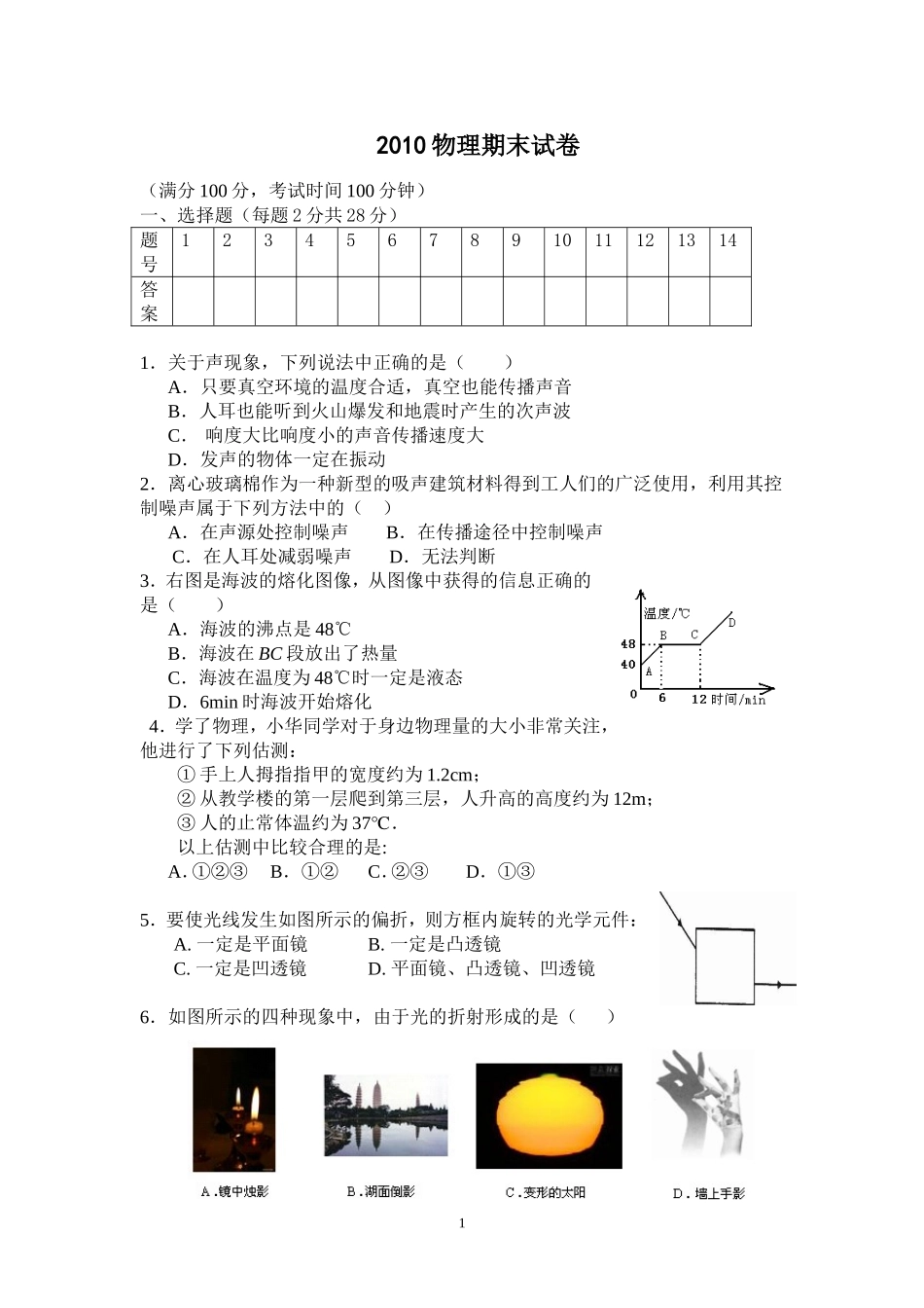 物理期末试卷2011_第1页