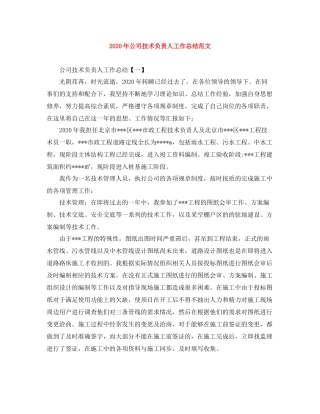 2020年公司技术负责人工作总结范文
