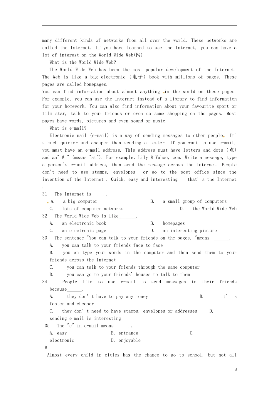 江苏省大丰市万盈二中2012-2013学年八年级英语3月学情检测试题（无答案） 牛津版_第3页