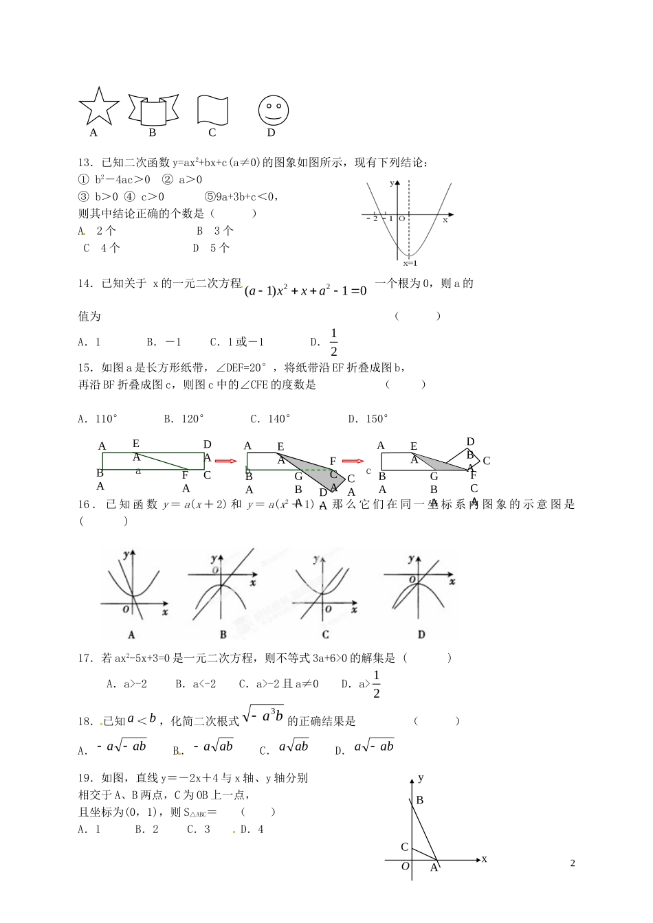 黑龙江省绥化市绥棱县克音河中学2016届九年级数学上学期第一次月考试题新人教版五四制_第2页