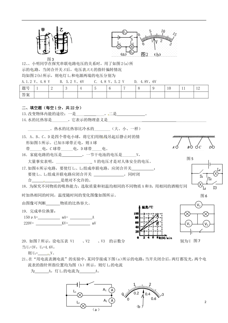 山东省广饶县丁庄镇中心初中2015_2016学年九年级物理10月月考试题无答案鲁教版_第2页