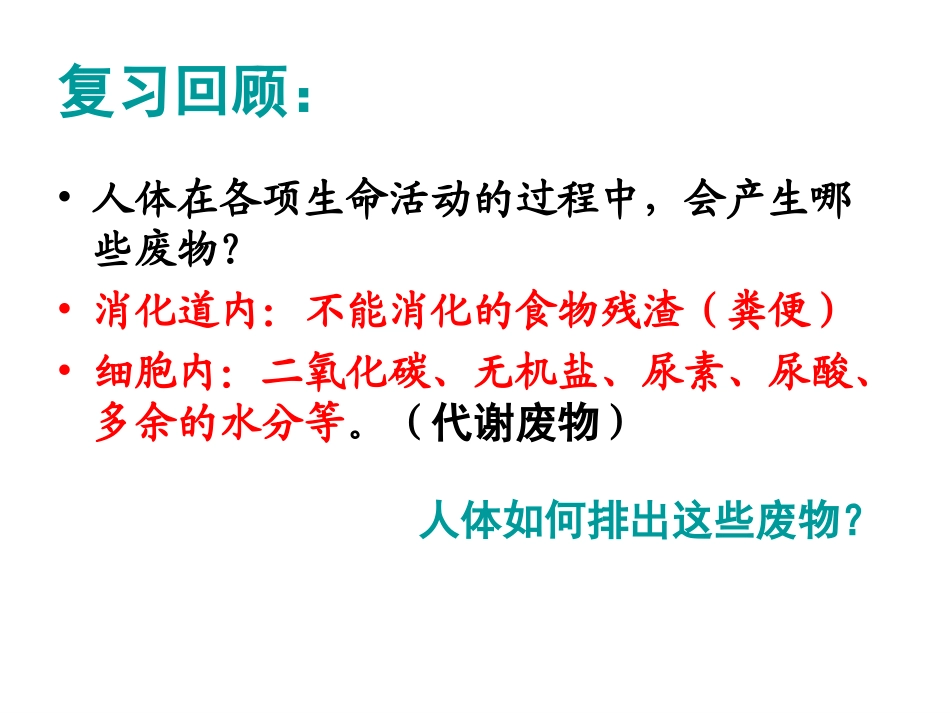 河北省安国市实验中学七年级生物下册第五章人体内废物的排出尿的形成和排出课件新版新人教版_第2页