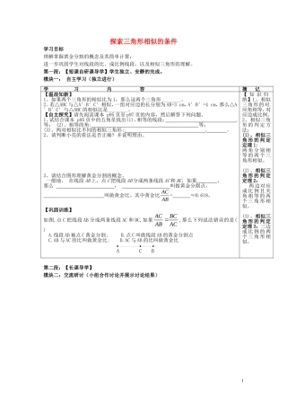 广东省河源中国教育学会中英文实验学校2016届九年级数学上册第4章第4节探索三角形相似的条件讲学稿4无答案北师大版
