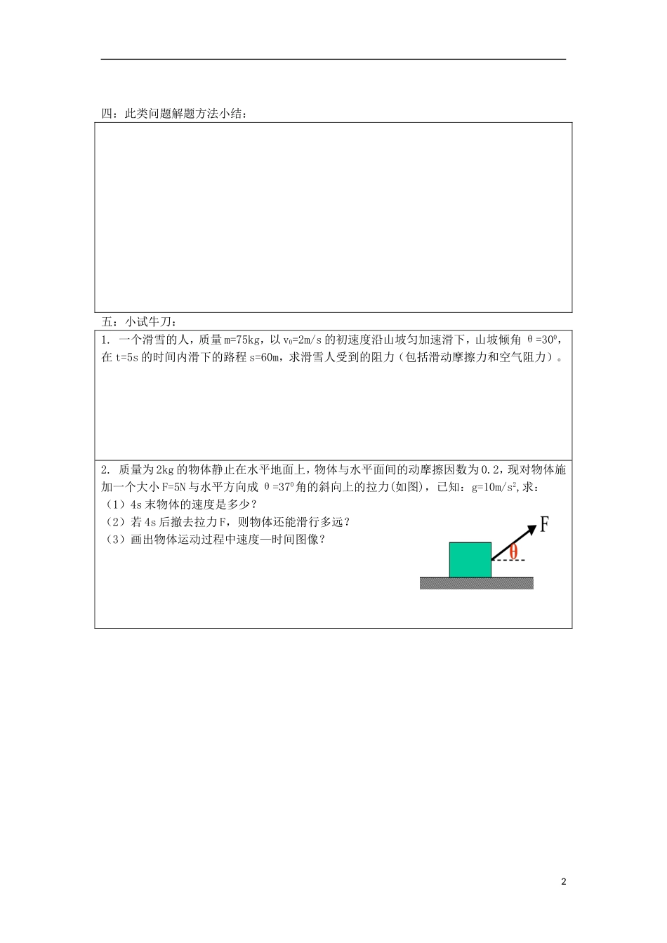 2015高中物理4.6用牛顿运动定律解决问题一学案新人教版必修1_第2页
