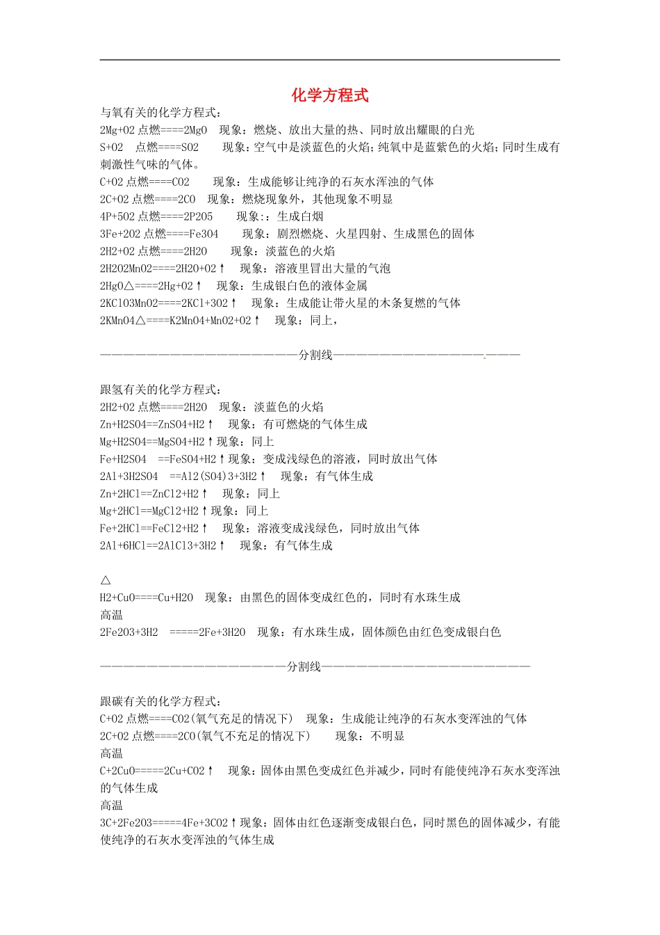 湖南省长沙县双江中学2015届中考化学专题复习方程式知识点总结_第1页