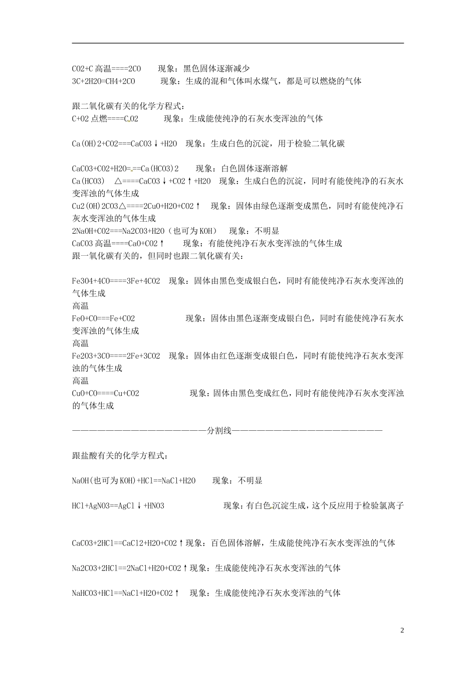 湖南省长沙县双江中学2015届中考化学专题复习方程式知识点总结_第2页