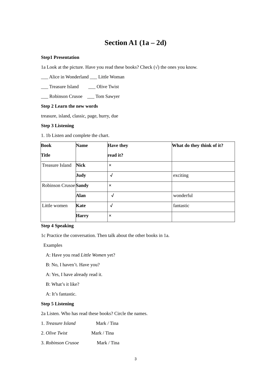 2014春人教版初中英语8年级下册Unit8Haveyoureadtreasureislandyet？单元教案_第3页