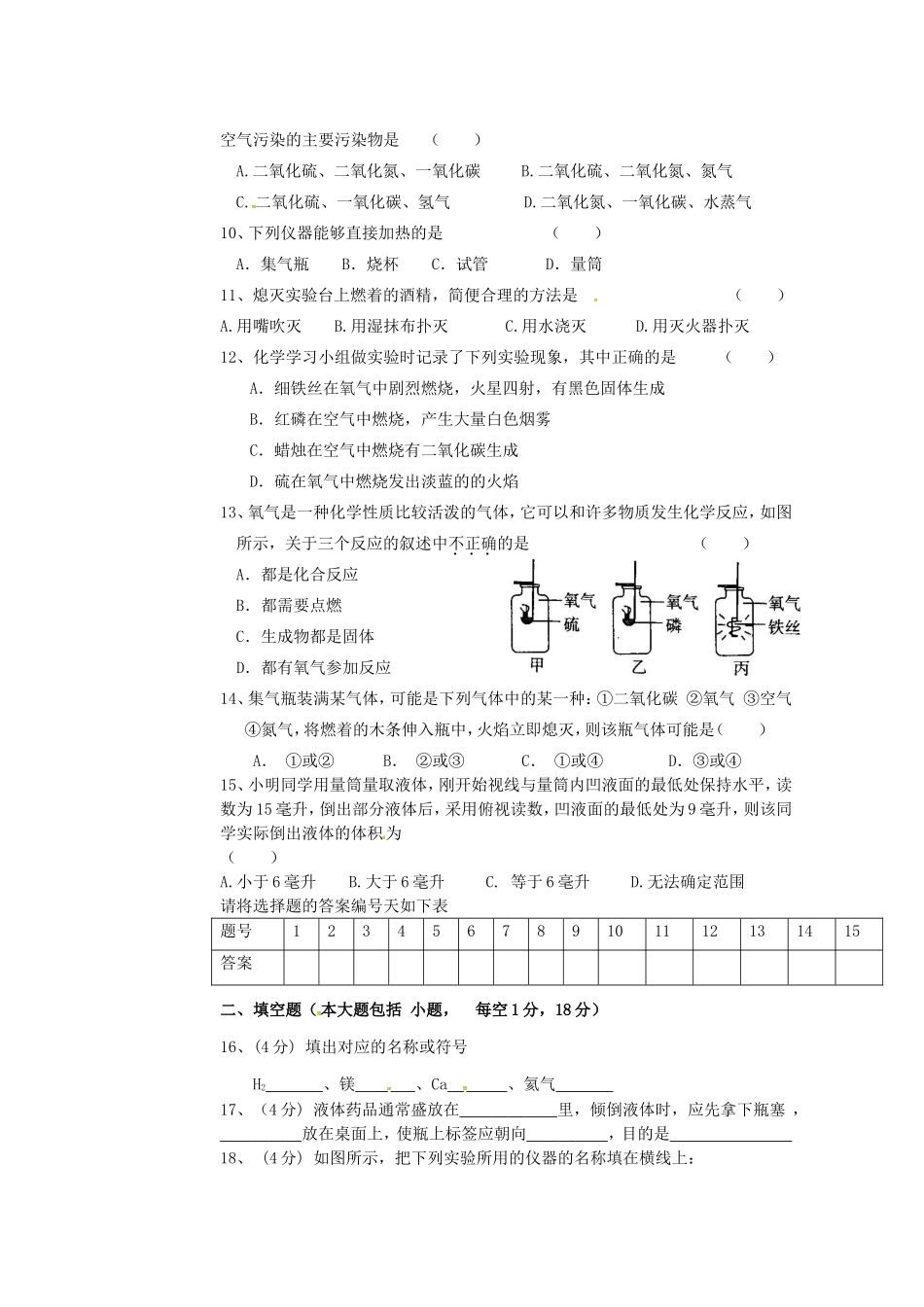宁夏银川市贺兰县第四中学2016届九年级化学上学期第一次月考试题无答案新人教版_第2页