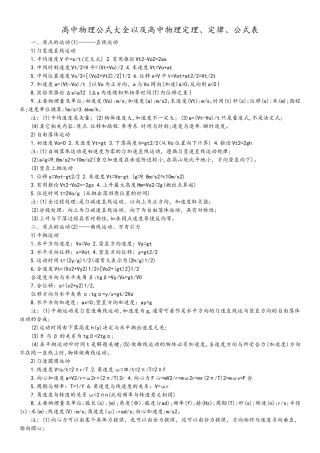 高中物理公式大全以及高中物理定理