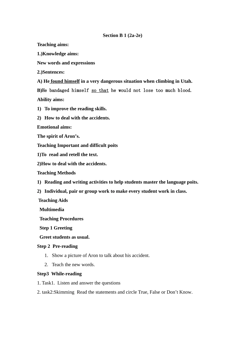 新目标英语八年级上册Unit1SectionB1教案_第1页