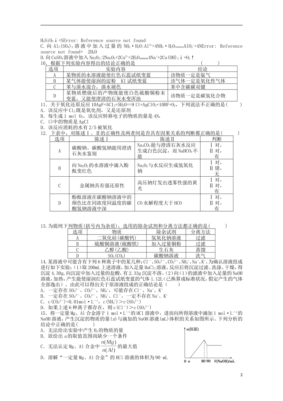 江西省宜春市上高二中2016届高三化学上学期第一次月考试题_第2页