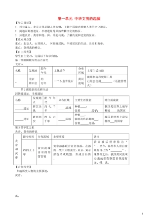 山东省平邑曾子学校七年级历史上册第一单元中华文明的起源学案无答案新人教版