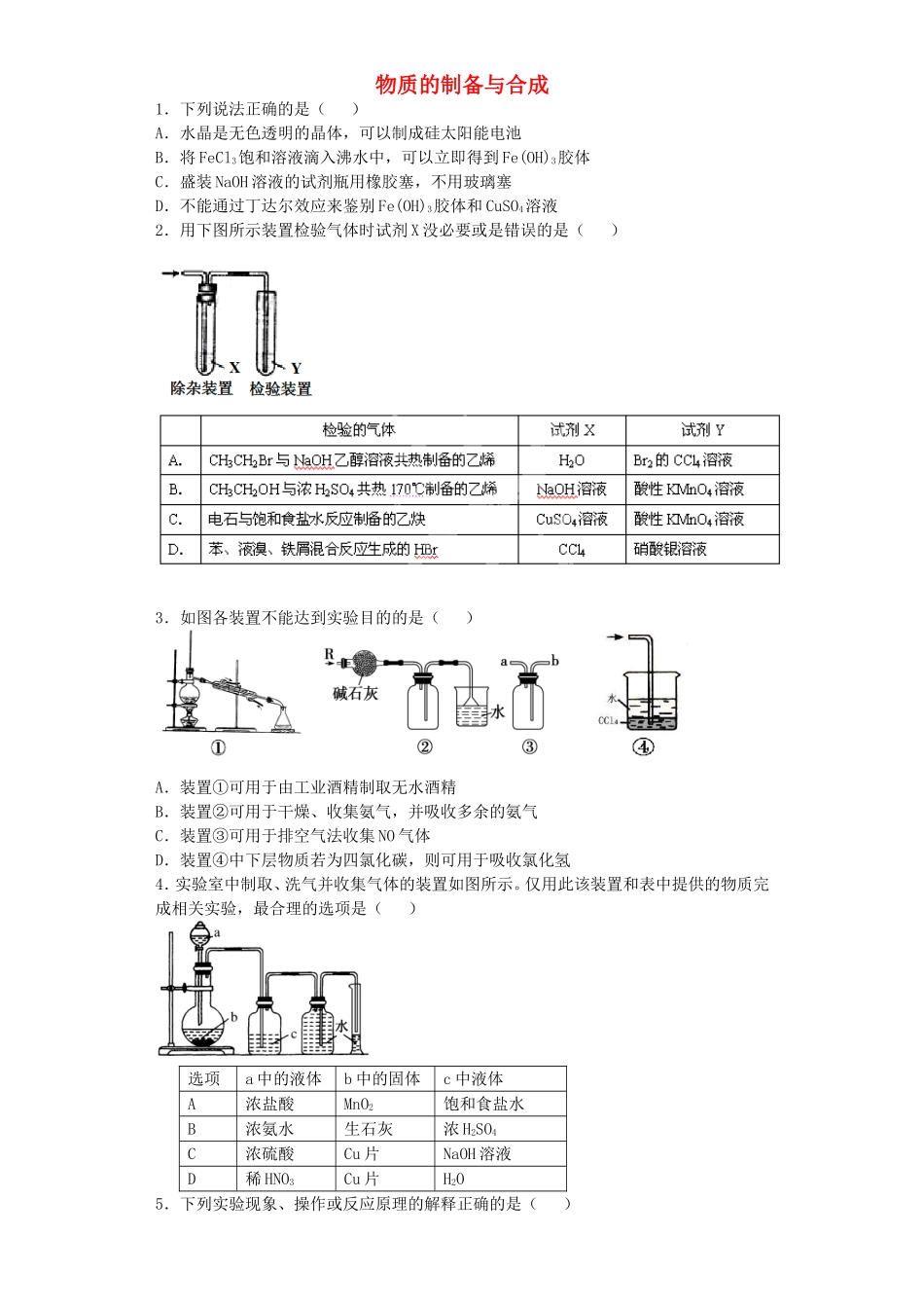 江苏省宜宾高中2016届高考化学复习物质的制备与合成加餐训练含解析苏教版选修6_第1页