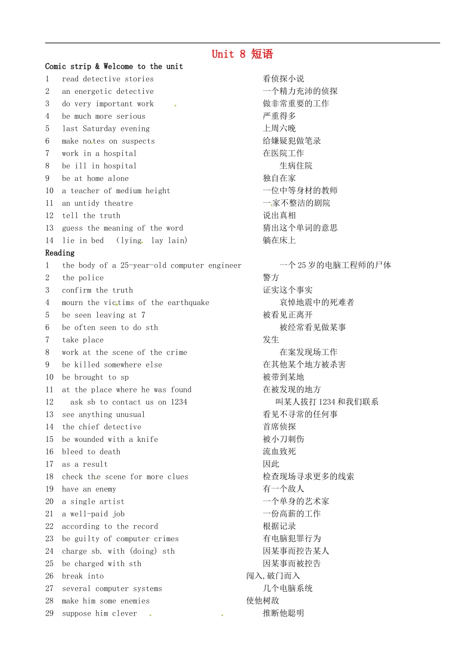 江苏省永丰县初级中学九年级英语上册Unit8Detectivestories短语新版牛津版_第1页