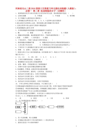 河南省光山二高2016届高三生物复习第二章组成细胞的分子单元强化训练题含解析新人教版必修1