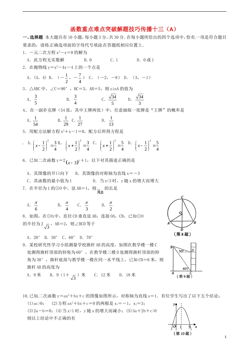 江苏省无锡新领航教育咨询有限公司2015届中考数学函数重点难点突破解题技巧传播十三A_第1页