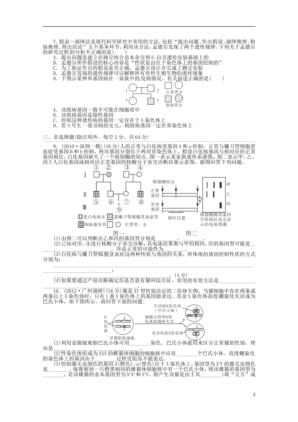（通用版）2013届高三二轮复习 遗传的基本规律4测试题_第2页