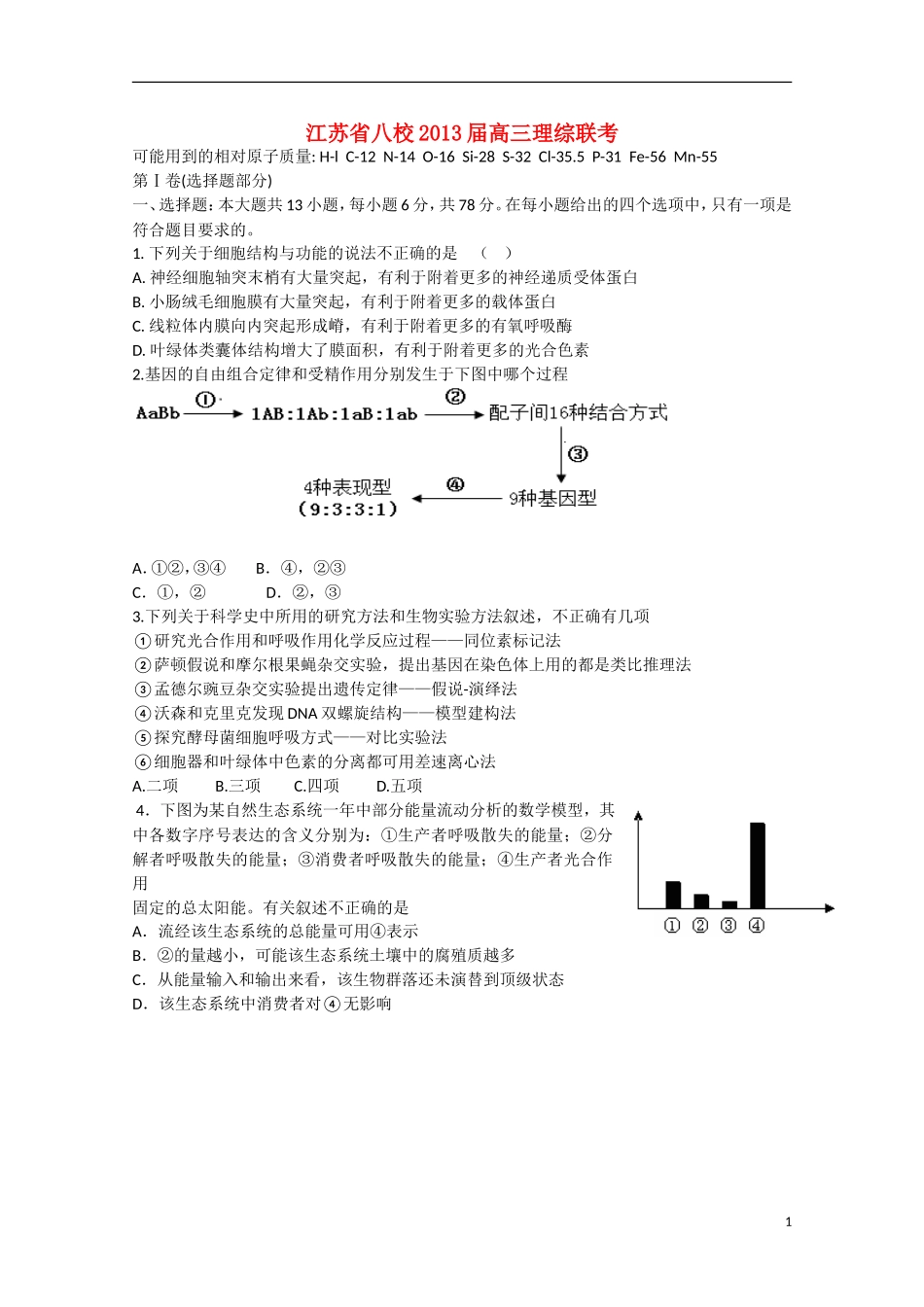 江苏省八校2013届高三理综联考_第1页