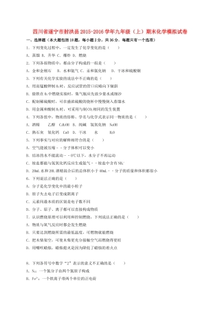 四川省遂宁市射洪县2015_2016学年九年级化学上学期期末模拟试题含解析新人教版