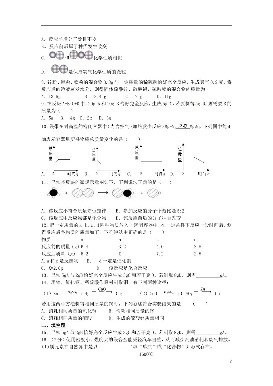 2015年中考化学二轮专项复习练习化学方程式的计算_第2页