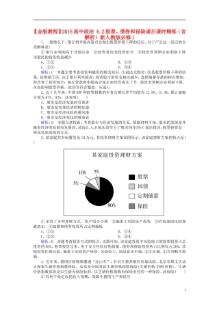 2016高中政治6.2股票债券和保险课后课时精练含解析新人教版必修1