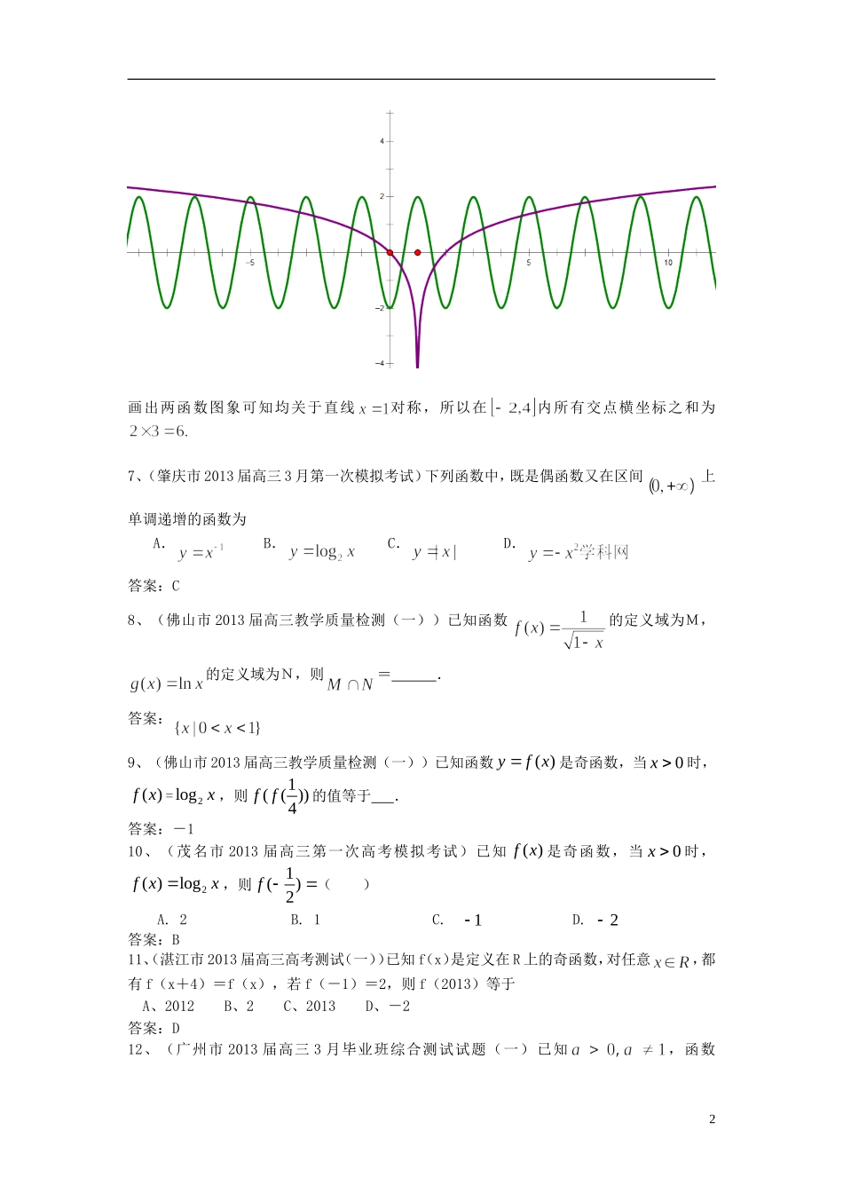 广东省11大市2013届高三数学一模试题分类汇编2 函数_第2页