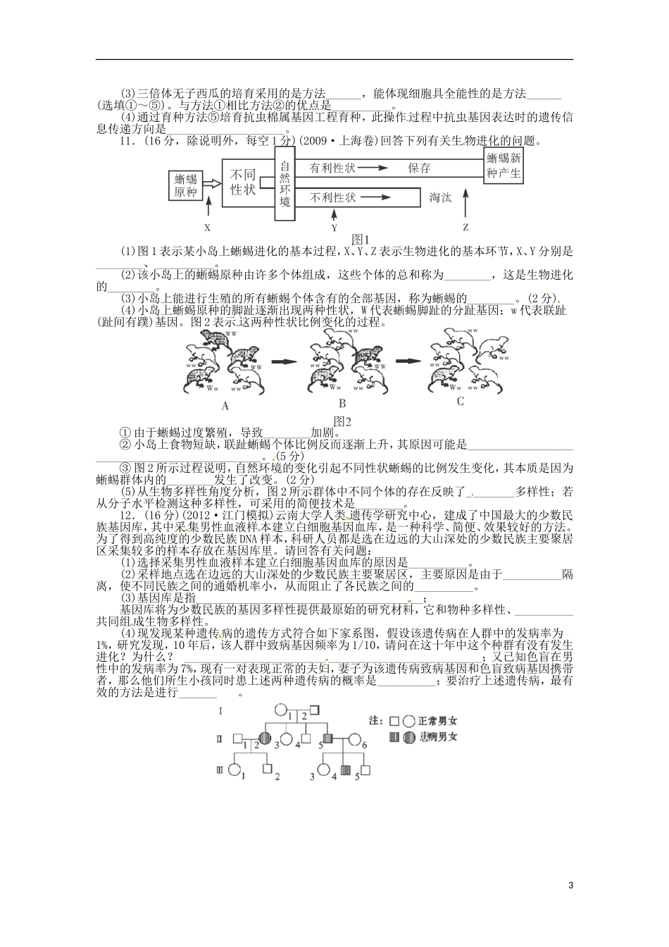 （通用版）2013届高三二轮复习 生物的变异和进化 4测试题_第3页