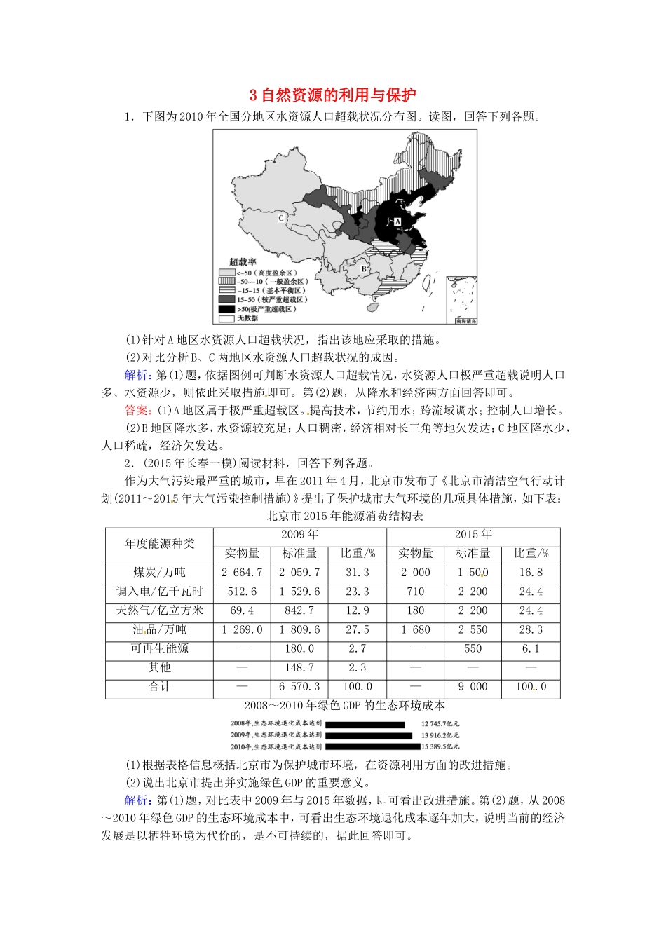 优化探究2016届高考地理总复习3自然资源的利用与保护练习选修6_第1页