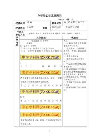 八年级数学反思康洁