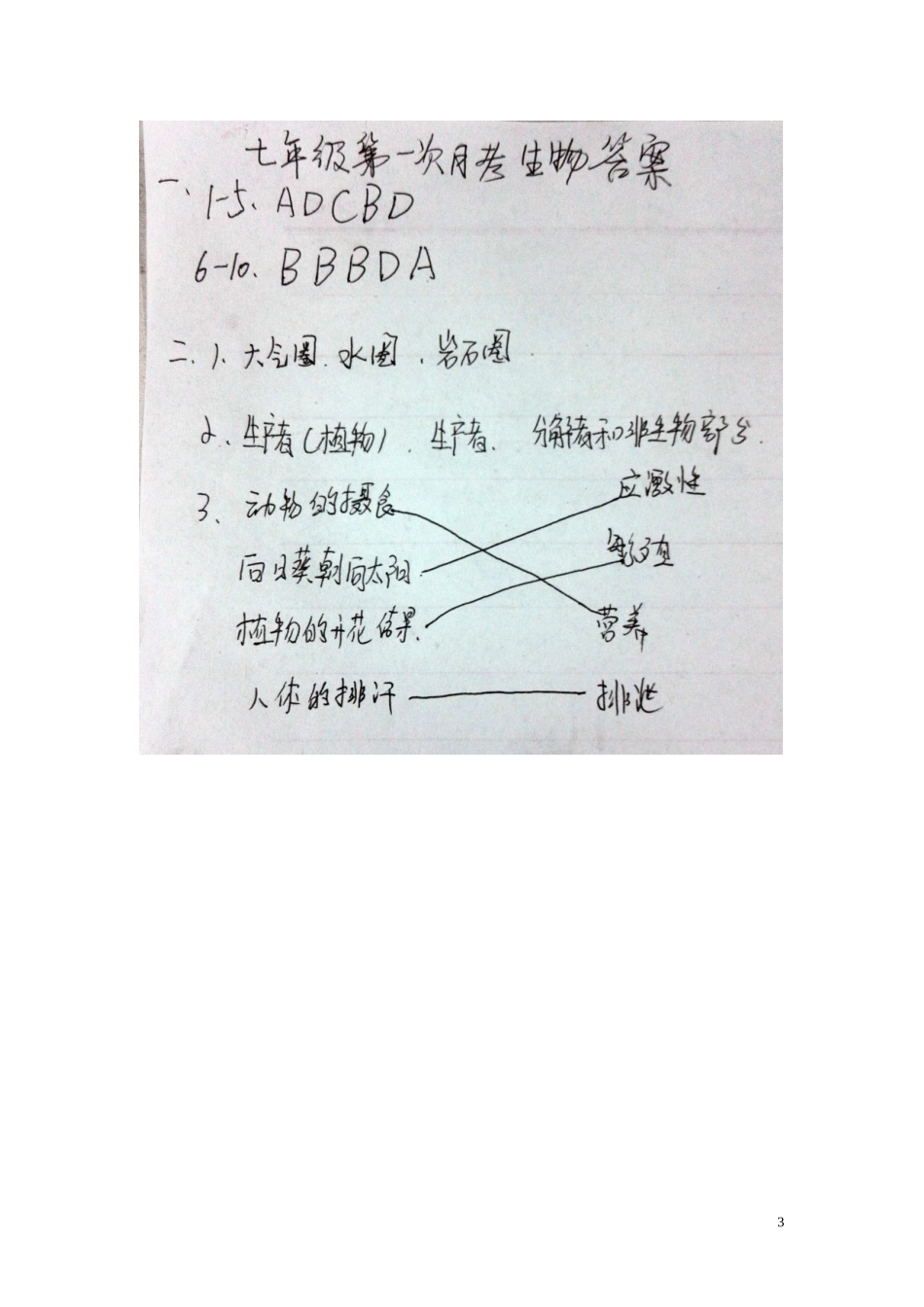 江西省沙港中学2015_2016学年七年级生物上学期第一次大联考月考试题扫描版新人教版_第3页