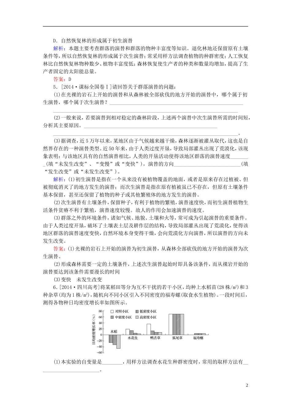2016高三生物第一轮总复习第一编考点过关练考点34群落的结构和演替_第2页