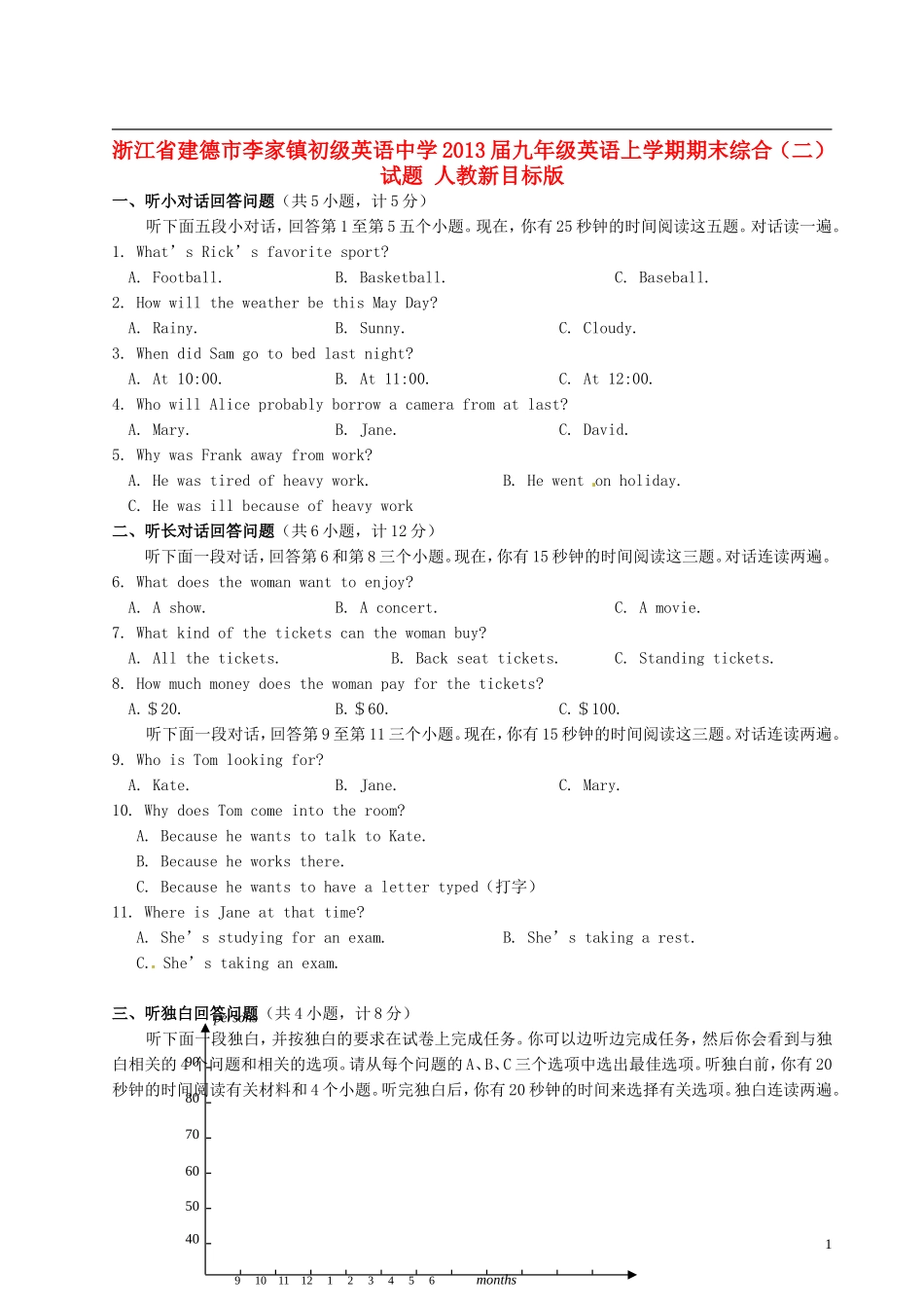 浙江省建德市李家镇2013届九年级英语上学期期末综合（二）试题 人教新目标版_第1页