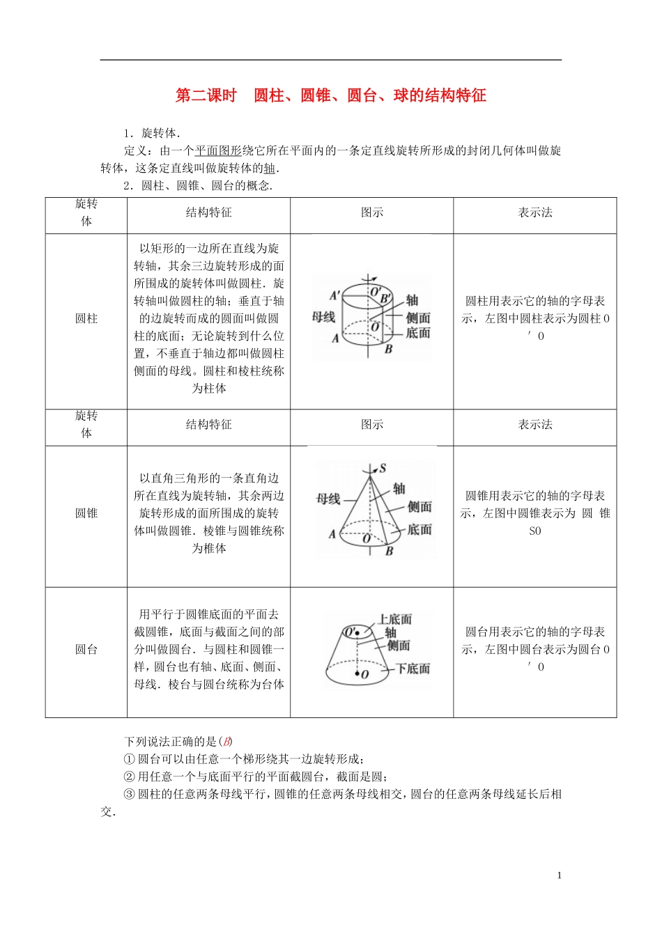 2015_2016高中数学1.1.1第2课时圆柱圆锥圆台球的结构特点练习新人教A版必修2_第1页