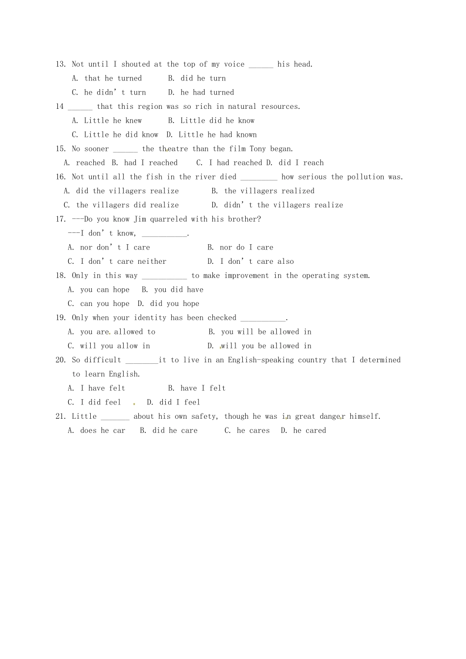 河北省沙河市二十冶综合学校高中分校高中英语unit4EarthquakesGrammar2学案无答案新人教版必修1_第3页