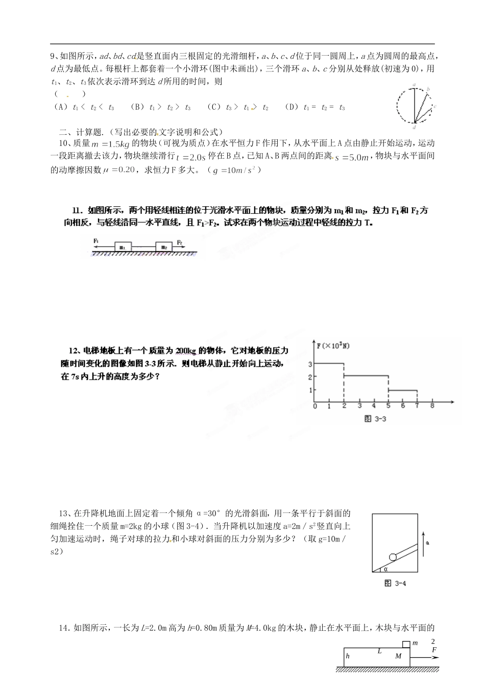 四川省昭觉中学高一物理《牛顿运动定律》测试题 新人教版_第2页