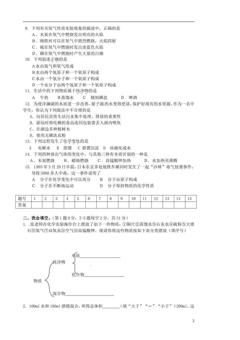 贵州省贵阳市南明区景文学校2016届九年级化学10月月考试题无答案新人教版_第2页