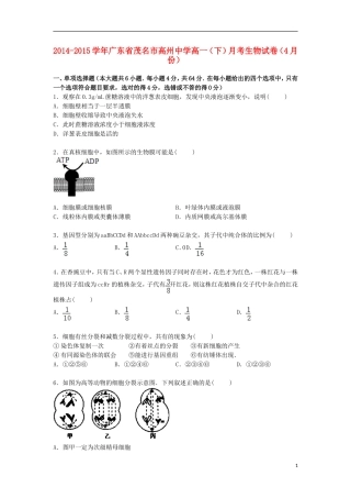 广东省茂名市高州中学2014_2015学年高一生物下学期4月月考试卷含解析