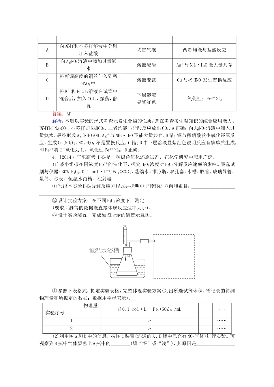 2016届高考化学一轮复习第十一章化学实验真题实战4_第2页