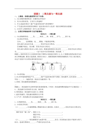 广东省河源市南开实验学校九年级化学上册6.3二氧化碳与一氧化碳学案无答案新版新人教版