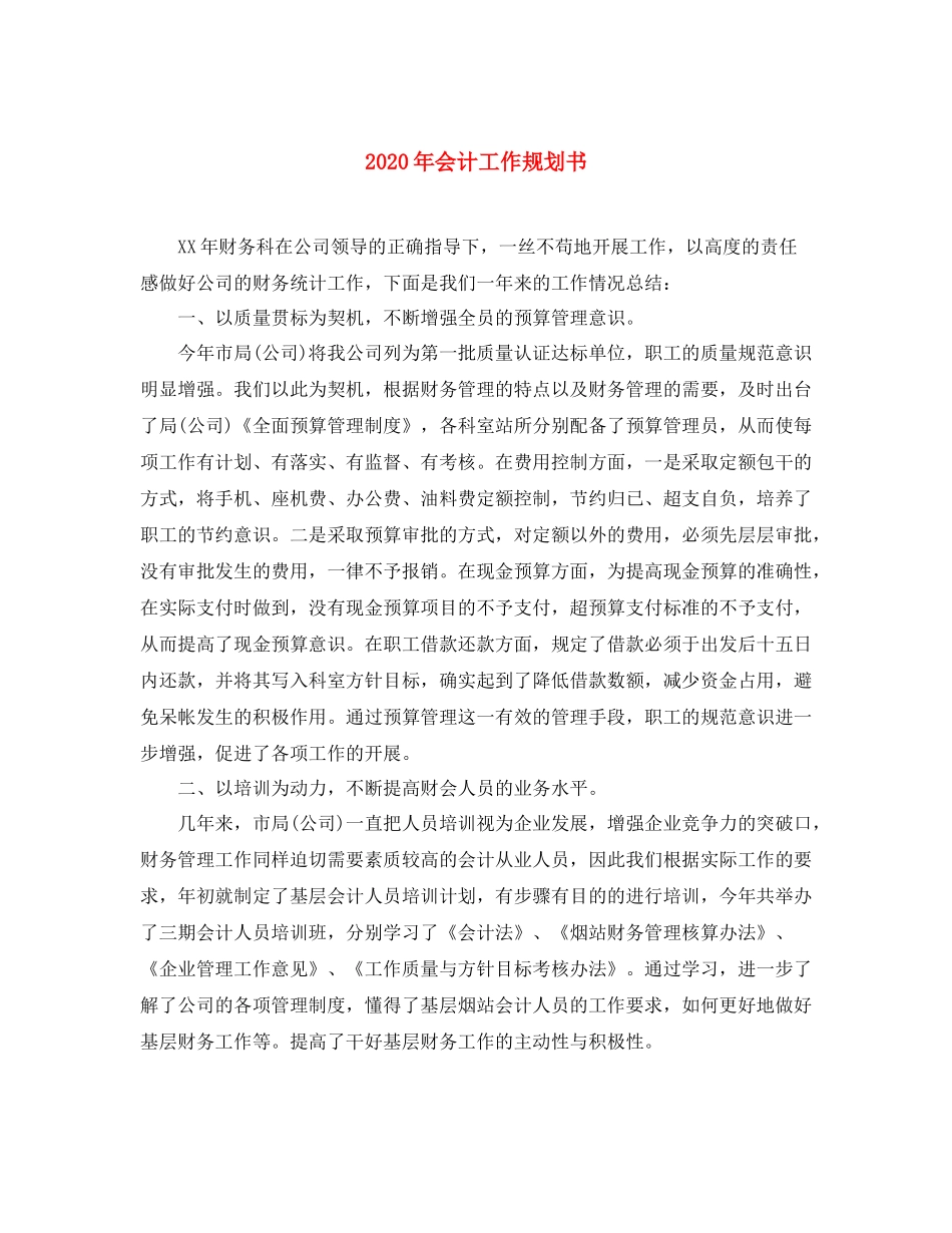 2020年会计工作规划书_第1页