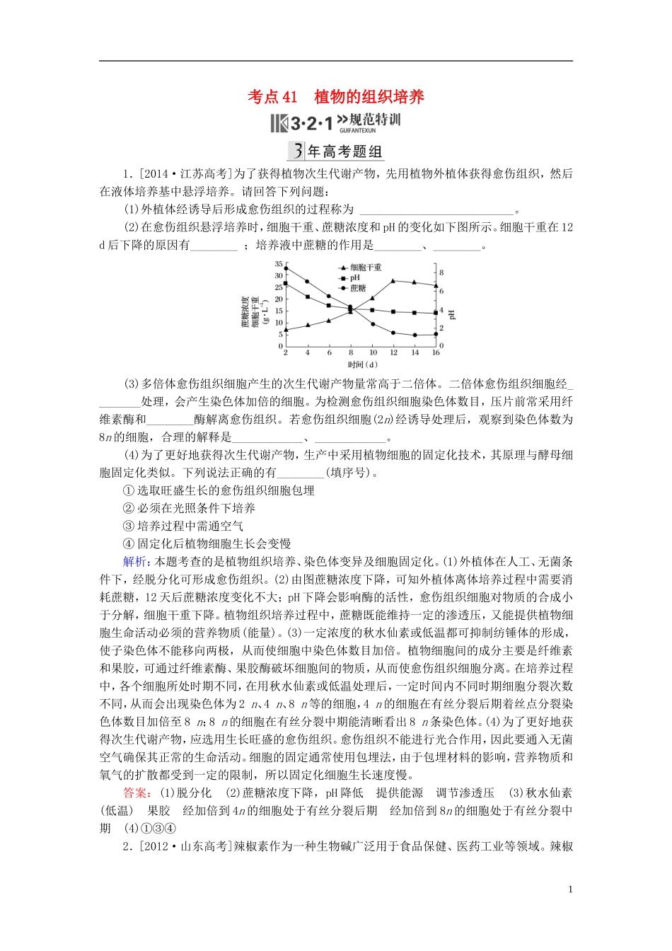 2016高三生物第一轮总复习第一编考点过关练考点41植物的组织培养_第1页