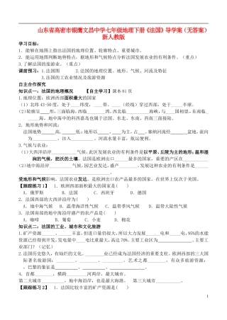 山东省高密市银鹰文昌中学七年级地理下册《法国》导学案（无答案） 新人教版