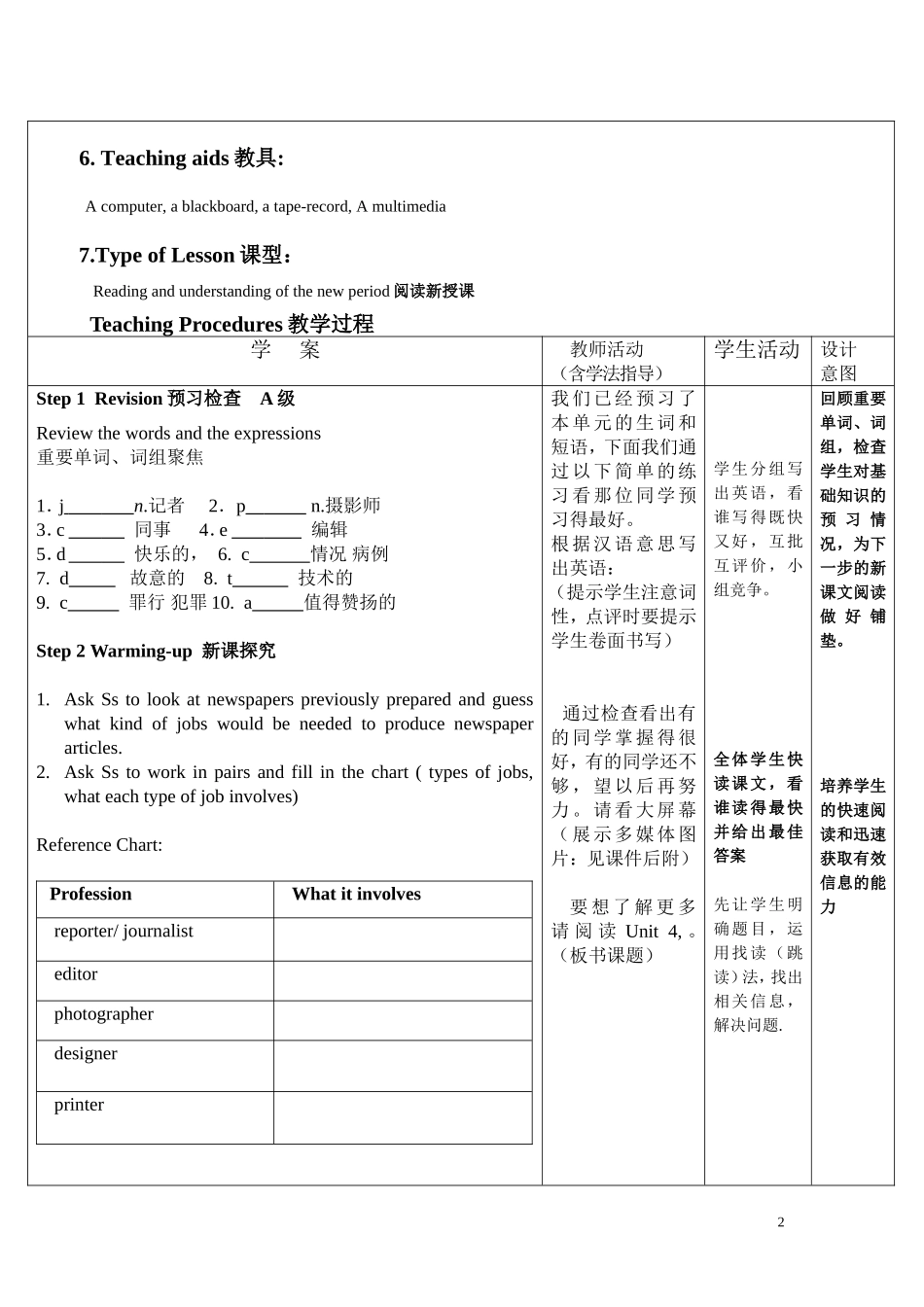 人教版高二英语必修5__Unit4__Making_the_News教学案_第2页